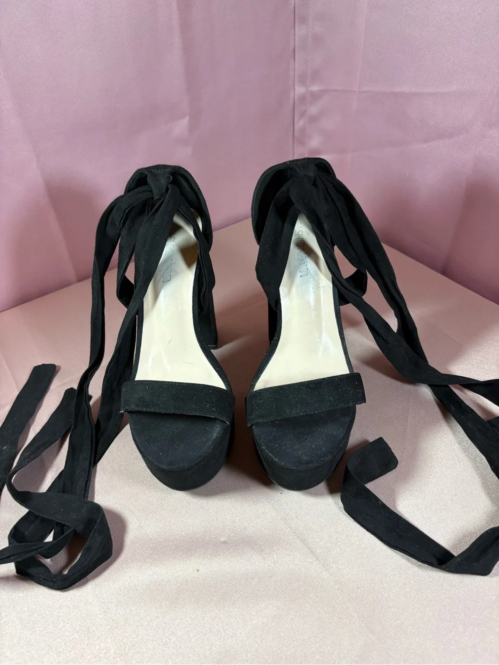 Fashion Nova Black Suede Platform Lace-Up Block Heels